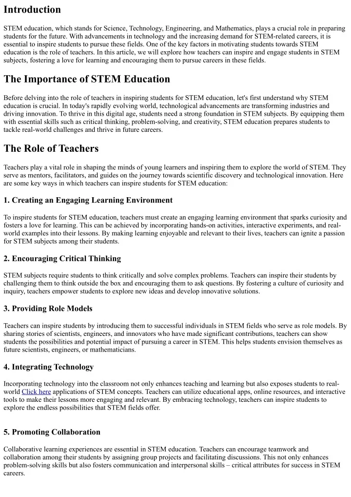 PPT - The Role of Teachers in Inspiring Students for STEM Education ...