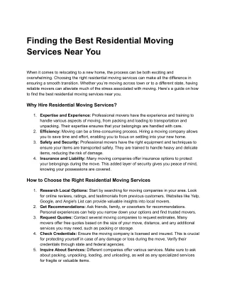 Finding the Best Residential Moving Services Near You