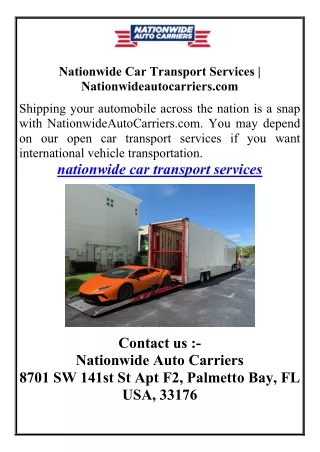 Nationwide Car Transport Services  Nationwideautocarrier