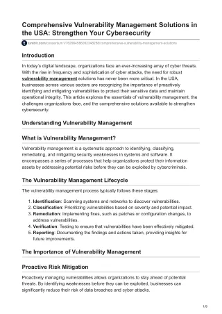 Comprehensive Vulnerability Management Solutions in the USA Strengthen Your Cybersecurity