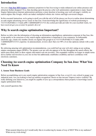 Choosing An search engine optimization firm In San Jose: What You Need To Know