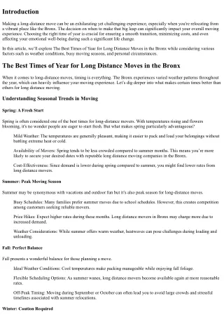 The Best Times of Year for Long Distance Moves in the Bronx
