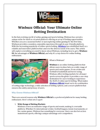 Winbuzz Official Your Ultimate Online Betting Destination