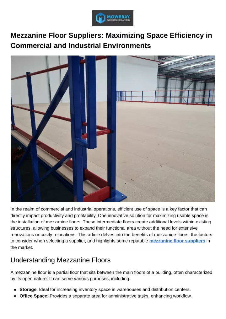 mezzanine floor suppliers maximizing space