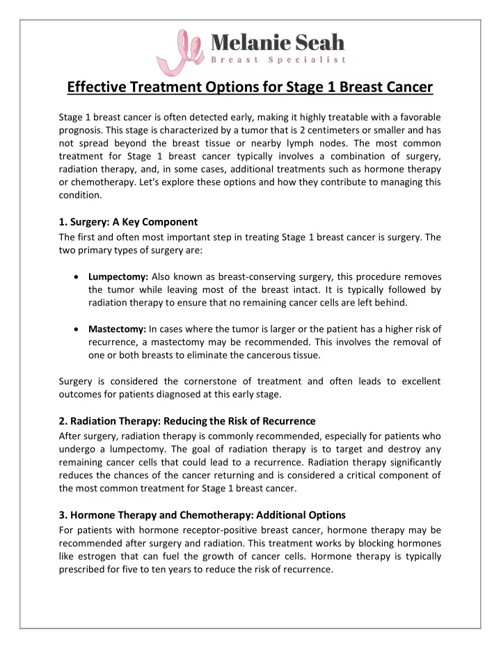 effective treatment options for stage 1 breast