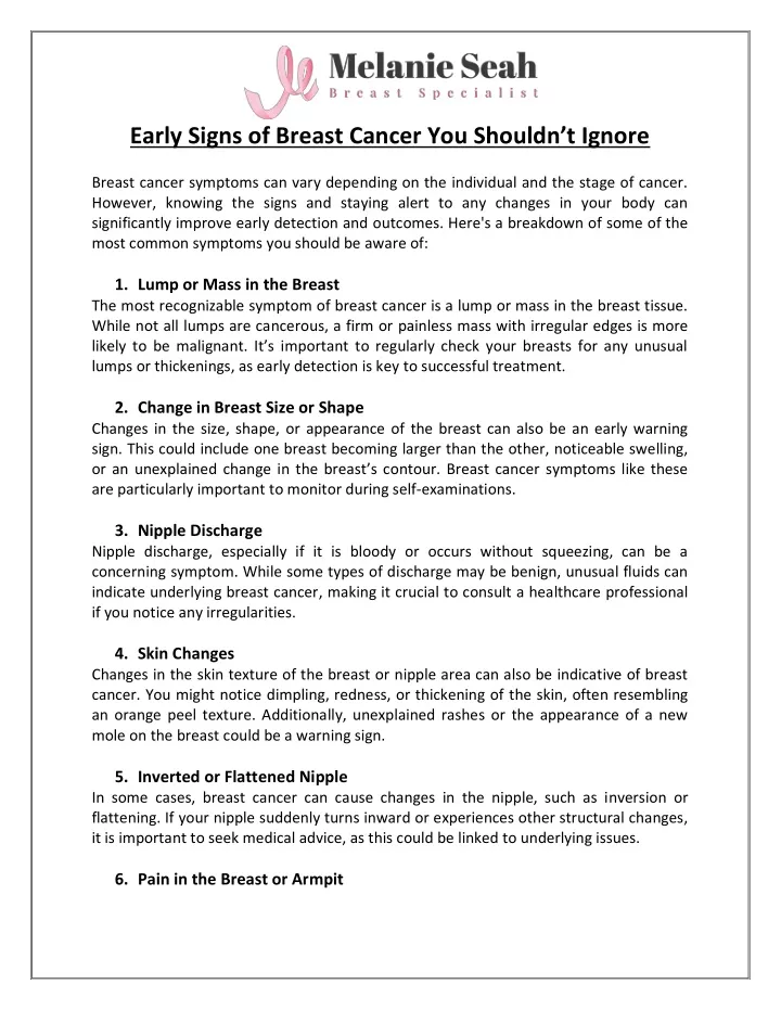 early signs of breast cancer you shouldn t ignore