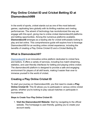 Play Online Cricket ID and Cricket Betting ID at Diamondexch999