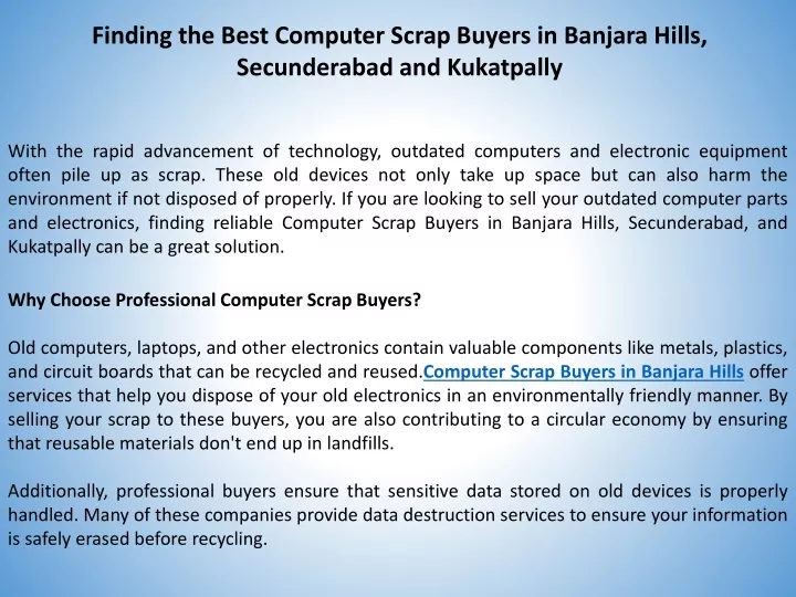 finding the best computer scrap buyers in banjara