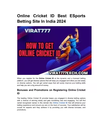 Online Cricket ID Best ESports Betting Site In India 2024