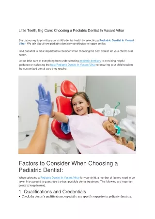 Little Teeth Big Care Choosing a Pediatric Dentist In Vasant Vihar