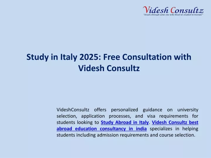 study in italy 2025 free consultation with videsh consultz