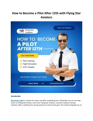 How to Become a Pilot After 12th with Flying Star Aviators