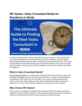 RK Vaastu_ Vastu Consultant Noida for Residence in Noida