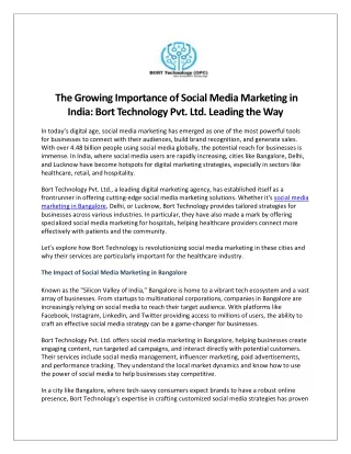 The Growing Importance of Social Media Marketing in India Bort Technology Pvt. Ltd. Leading the Way