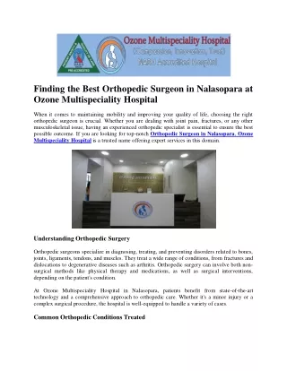 Finding the Best Orthopedic Surgeon in Nalasopara at Ozone Multispeciality Hospi