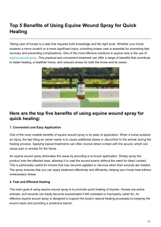 Top 5 Benefits of Using Equine Wound Spray for Quick Healing