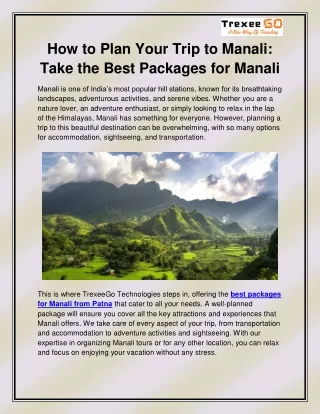 Best packages for Manali from Patna