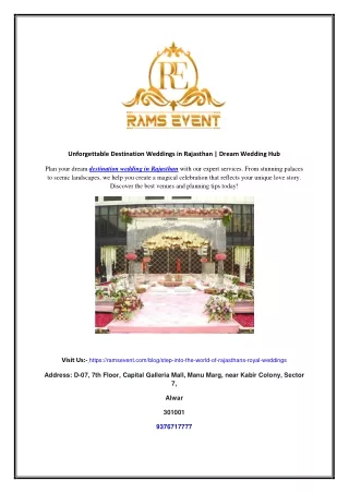 Unforgettable Destination Weddings in Rajasthan | Dream Wedding Hub