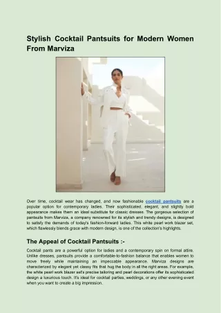 Stylish Cocktail Pantsuits for Modern Women From Marviza