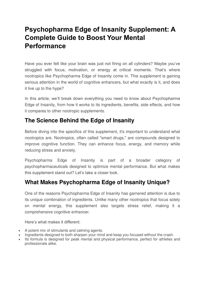 psychopharma edge of insanity supplement