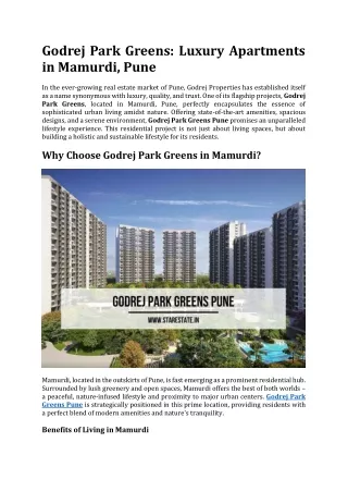 Godrej Park Greens | Luxury Apartments in Pune