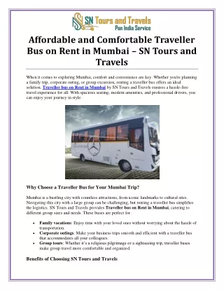 Convenient Traveller Bus on Rent in Mumbai for Group Travels
