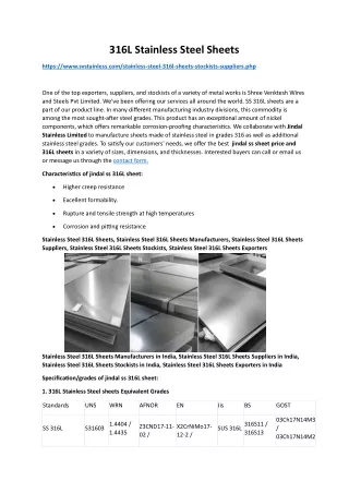 Stainless Steel 316L Sheets Manufacturers