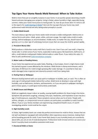 Top Signs Your Home Needs Mold Removal-When to Take Action