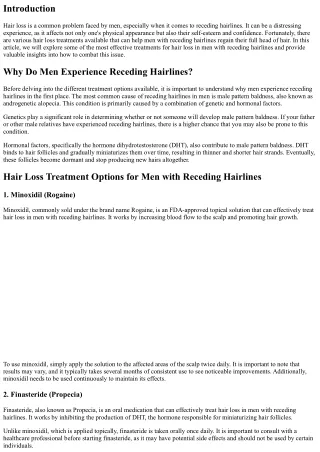Hair Loss Treatment for Men with Receding Hairlines