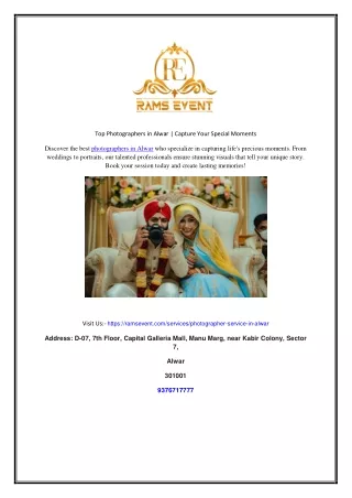 Top Photographers in Alwar | Capture Your Special Moments