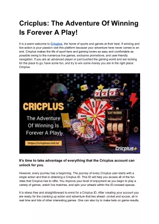 Cricplus_ The Adventure Of Winning Is Forever A Play