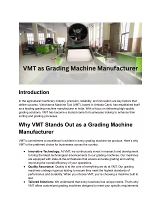 VMT: Leading Grading Machine Manufacturers for Superior Fruit Processing