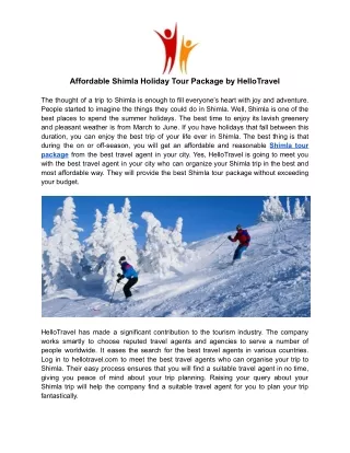 Affordable Shimla Holiday Tour Package by HelloTravel.docx