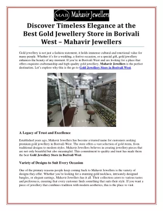 Discover Exquisite Designs at the Best Gold Jewellery Store in Borivali West