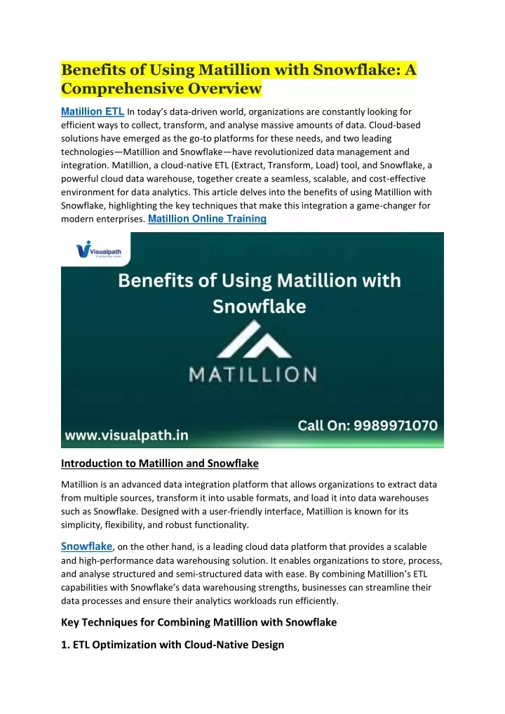 benefits of using matillion with snowflake