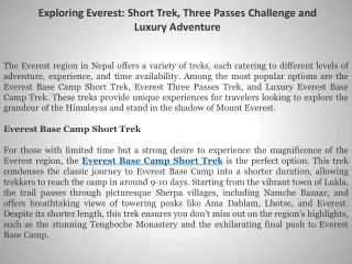 Exploring Everest Short Trek, Three Passes Challenge, and Luxury Adventure