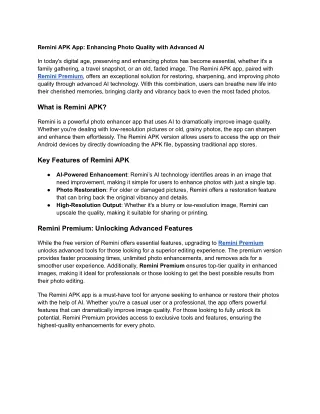 Remini APK App_ Enhancing Photo Quality with Advanced AI