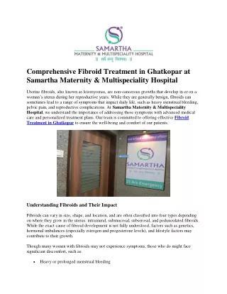 Comprehensive Fibroid Treatment in Ghatkopar at Samartha Maternity & Multispecia