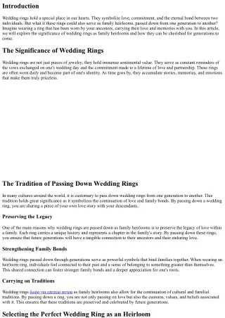 Wedding Rings as Family Heirlooms: Passing Down the Love