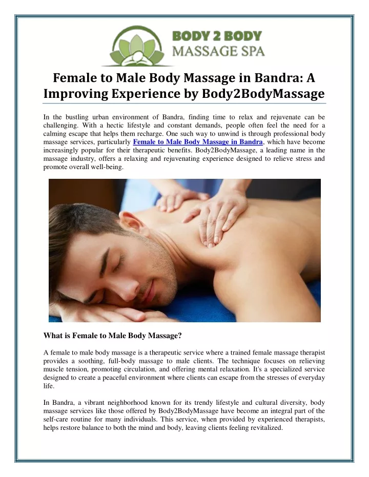 female to male body massage in bandra a improving