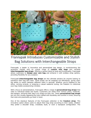Frannypak Introduces Customizable and Stylish Bag Solutions with Interchangeable Straps