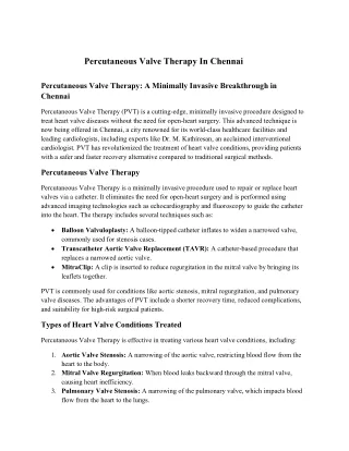 Percutaneous Valve Therapy In Chennai