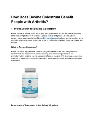 How Does Bovine Colostrum Benefit People with Arthritis?