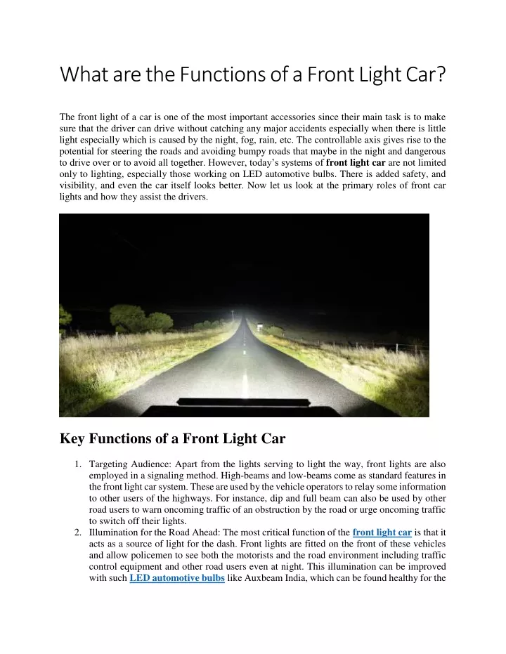 what are the functions of a front light car