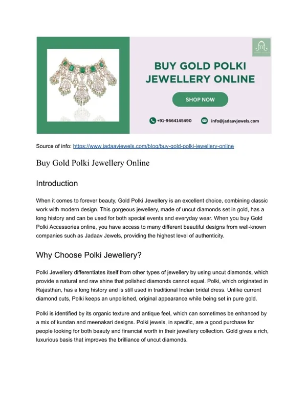 Buy Gold Polki Jewellery Online