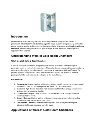 Walk-In Cold Room Chamber: A Comprehensive Guide for Exporters