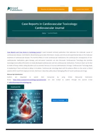 Case Reports in Cardiovascular Toxicology Cardiovascular Journal