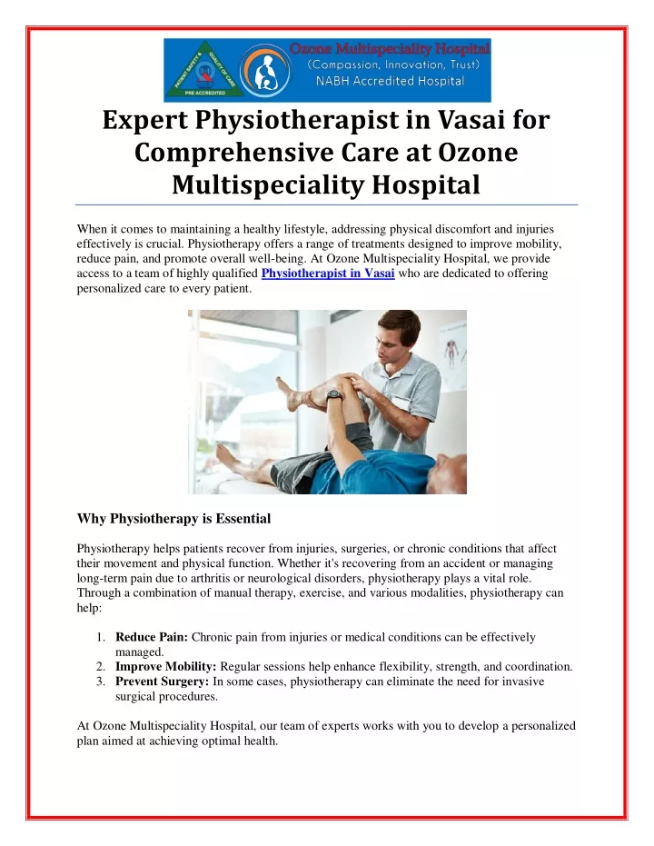 expert physiotherapist in vasai for comprehensive