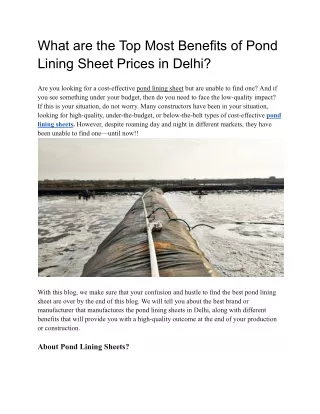 What are the Top Most Benefits of Pond Lining Sheet Prices in Delhi