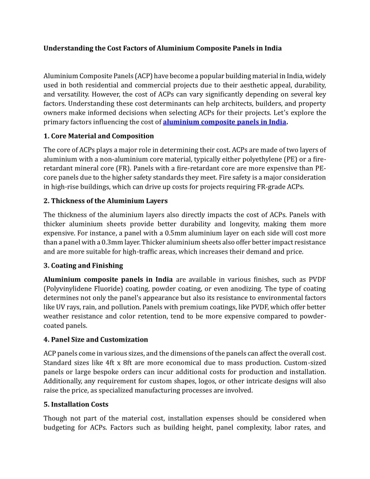 understanding the cost factors of aluminium